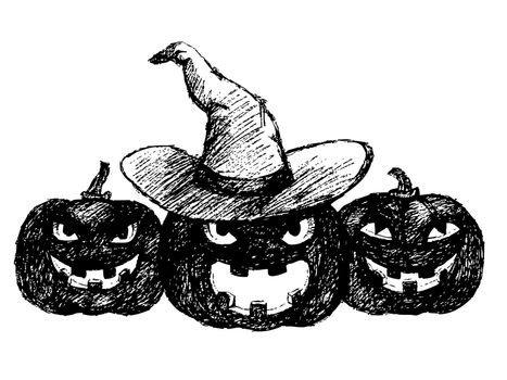 hand drawing of three pumpkins made by pencil . use for Halloween day