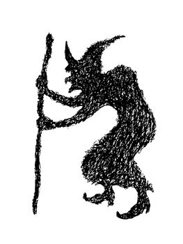 hand drawing of witch silhouette made by pencil , use for Halloween day
