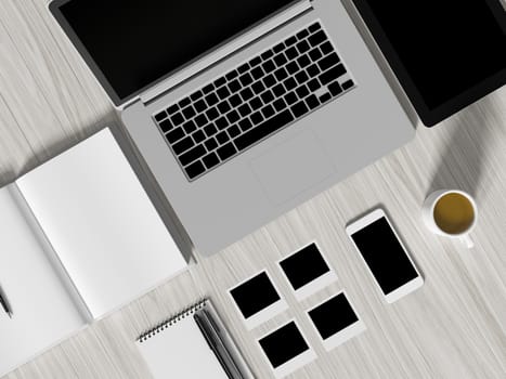 High angle view of a setting table of business workplace, shot in office, home work space