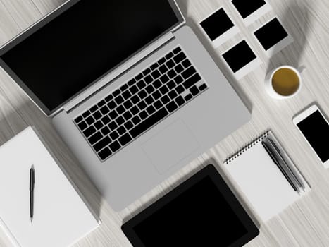 High angle view of a setting table of business workplace, shot in office, home work space