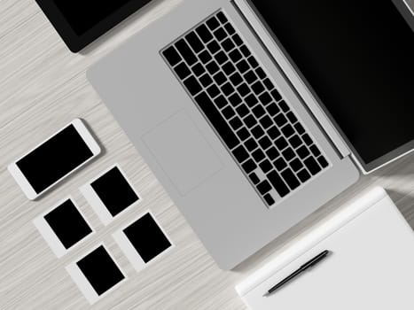 High angle view of a setting table of business workplace, shot in office, home work space