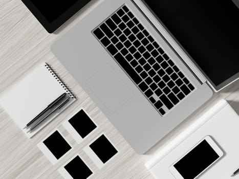 High angle view of a setting table of business workplace, shot in office, home work space