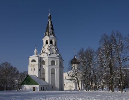 Church on a frosty winter day in Aleksandrov.