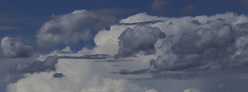Panorama of large clouds against the blue sky.