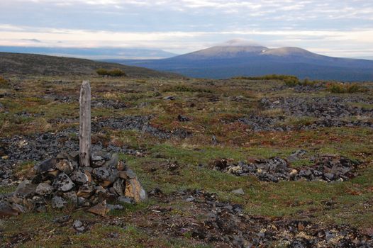 Ancient grave at top of mountain at Kolyma region, Chersky, Yakutia region