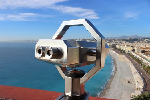 Telescope overlooking for Nice, French Riviera, France