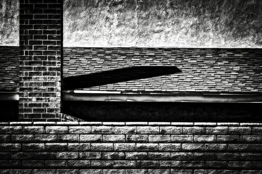 chimney roof and brick wall in black and white