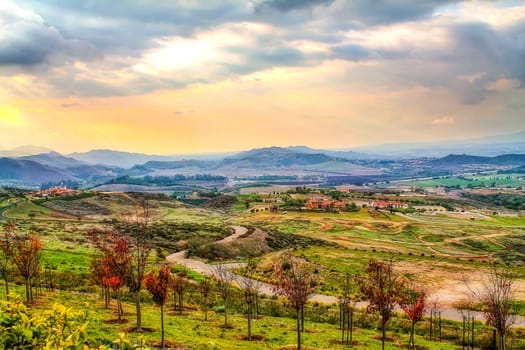 summer sunlight with cloudy sky and rural view