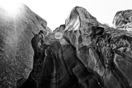 stone at Antelope Canyon,USA in black and white