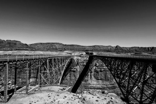 bridges and desert in black and white