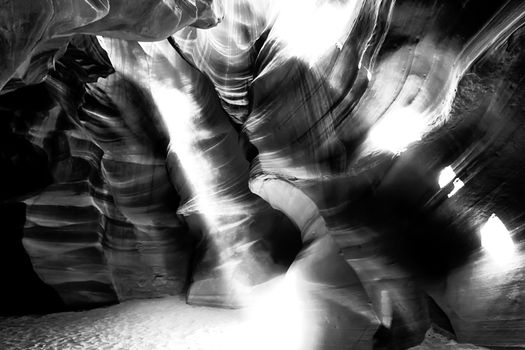 sunlight in the cave at Antelope Canyon,USA in black and white