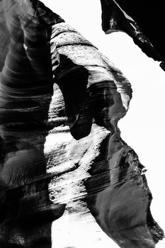 rock abstract texture in black and white at Antelope Canyon,USA