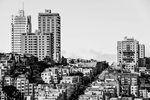buildings and road in black and white at San Francisco,USA
