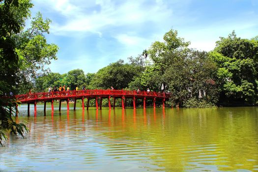 The Huc Bridge is a bridge near Hoan Kiem Lake, Hanoi, the capital of Vietnam.