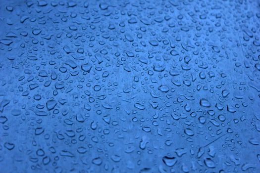 fresh background of water drops on blue surface