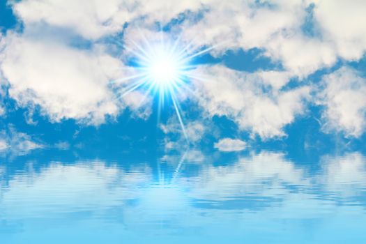 Peaceful background - bright sun, blue sky, white clouds - heaven 