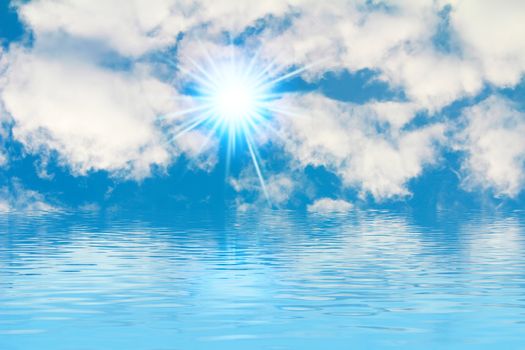 Peaceful background - bright sun, blue sky, white clouds - heaven 
