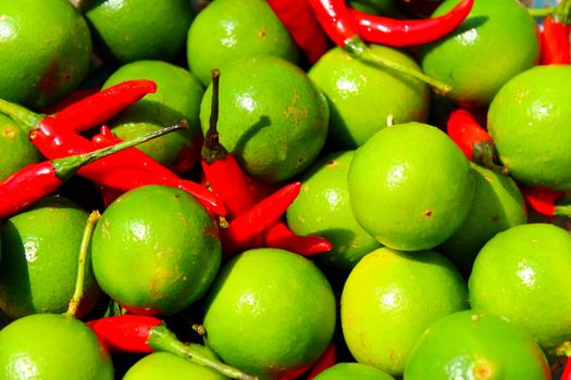 the lemon and chillis in the basket