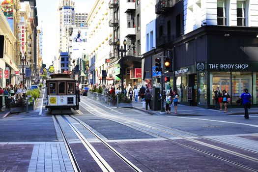 San Fransisco , CA, USA - September 28, 2013: Old tram - It is the most popular way to get around the city of San Fransisco which is in service since 1873.