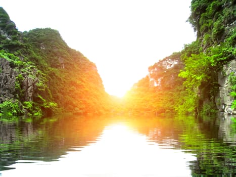 Landscape with moutain and river, Trang An, Ninh Binh, Vietnam 