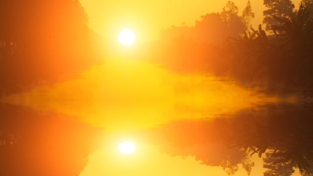 dawn on the river with dew