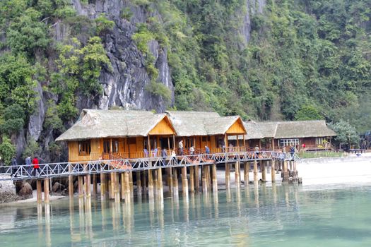 wooden house on sea