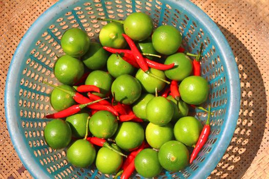 the lemon and chillis in the basket