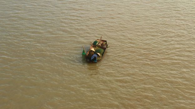 
Fishermen catch fish in the river