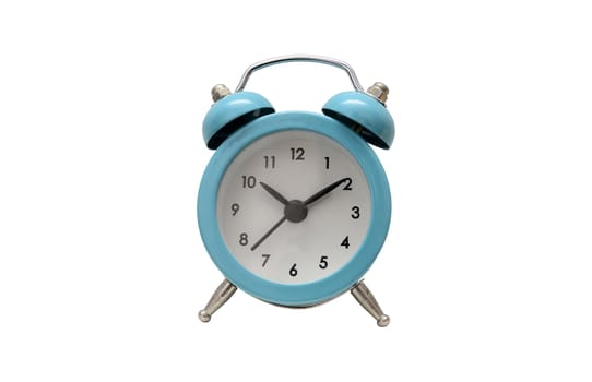 blue classic alarm clock isolated over white