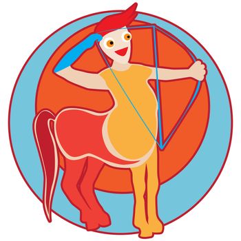 Happy Sagittarius sticker, clip-art hand drawn illustration of a cheerful cartoon character isolated on white