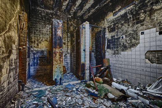 Mental Hospital Bathroom in abandoned ruin building