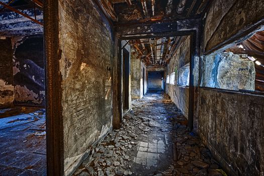 Old abandoned ruin factory damage building inside