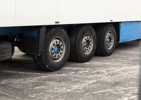 A set of tires on a trailer