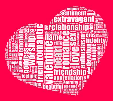 Valentine word cloud shaped as a heart