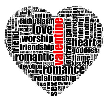 Valentine word cloud shaped as a heart