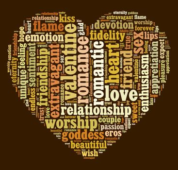 Valentine word cloud shaped as a heart