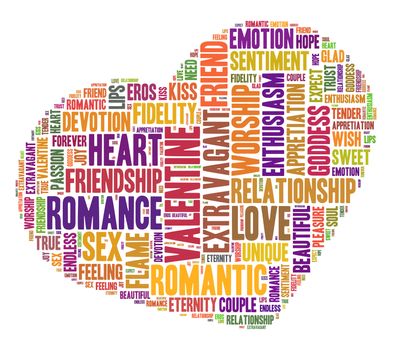 Valentine word cloud shaped as a heart