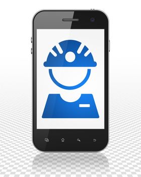 Industry concept: Smartphone with blue Factory Worker icon on display