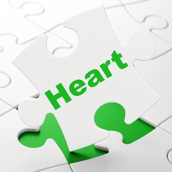 Medicine concept: Heart on White puzzle pieces background, 3d render