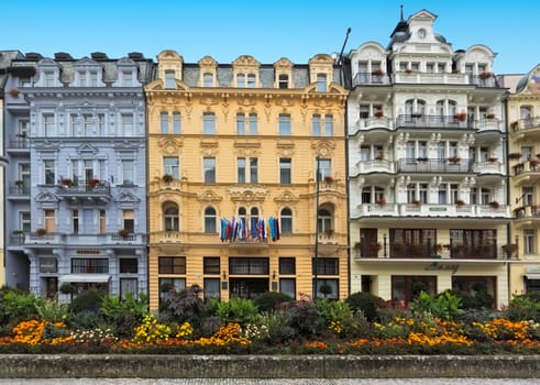 CARLSBAD, CZECH REPUBLIC, OCTOBER 10, 2015  - Historic building and in city center of the  spa town Karlovy Vary (Carlsbad)