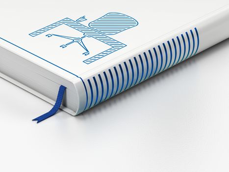 Business concept: closed book with Blue Office icon on floor, white background, 3d render
