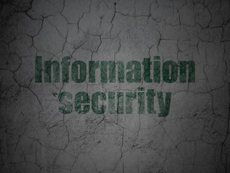 Protection concept: Green Information Security on grunge textured concrete wall background