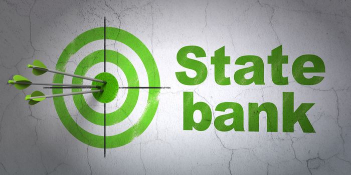 Success banking concept: arrows hitting the center of target, Green State Bank on wall background