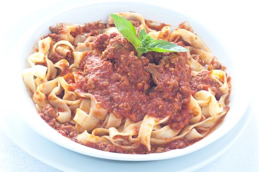 Homemade pasta with ragu of wild boar from italy