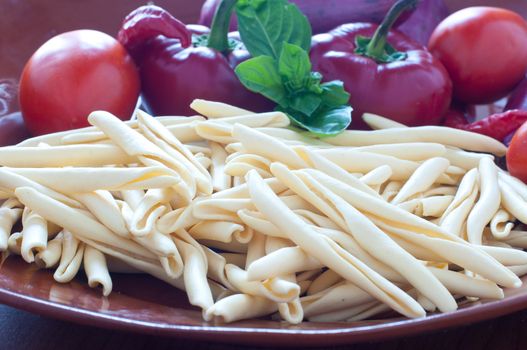 Typical Calabrian pasta called " fileja " with chilli and tomato, italy