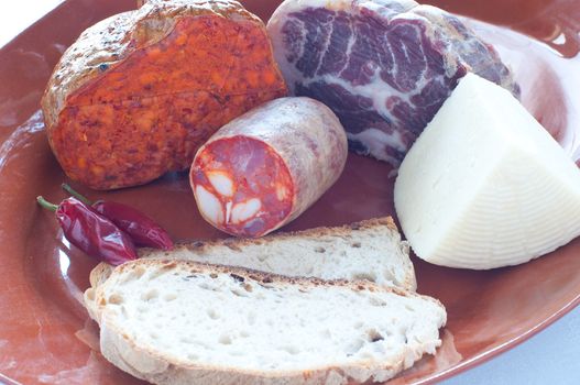 Typical salami and cheeses Calabrian brawn , ham , salami , n'duia , pecorino, italy