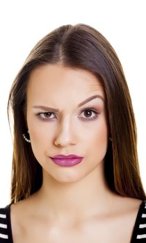 Casual young woman over a white background.