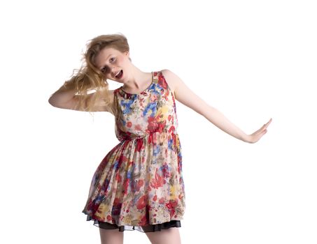 Fashionable blond woman over a white background.