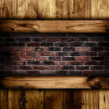 Abstract wooden and brick background.