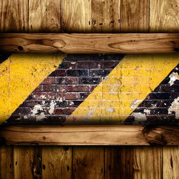 Abstract brick and wooden wall background.